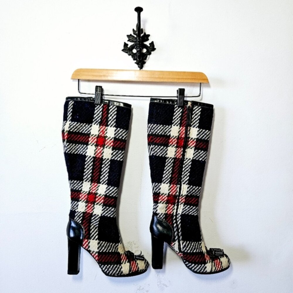 Kate Spade Tartan Heeled Boots - Black, Red, Cream